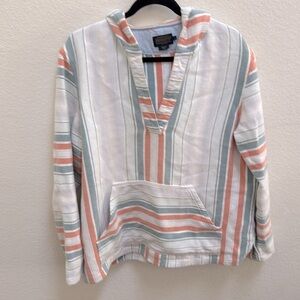 Pendleton 100% Cotton Surf Stripe Hooded Pullover Poncho Kangaroo Pocket